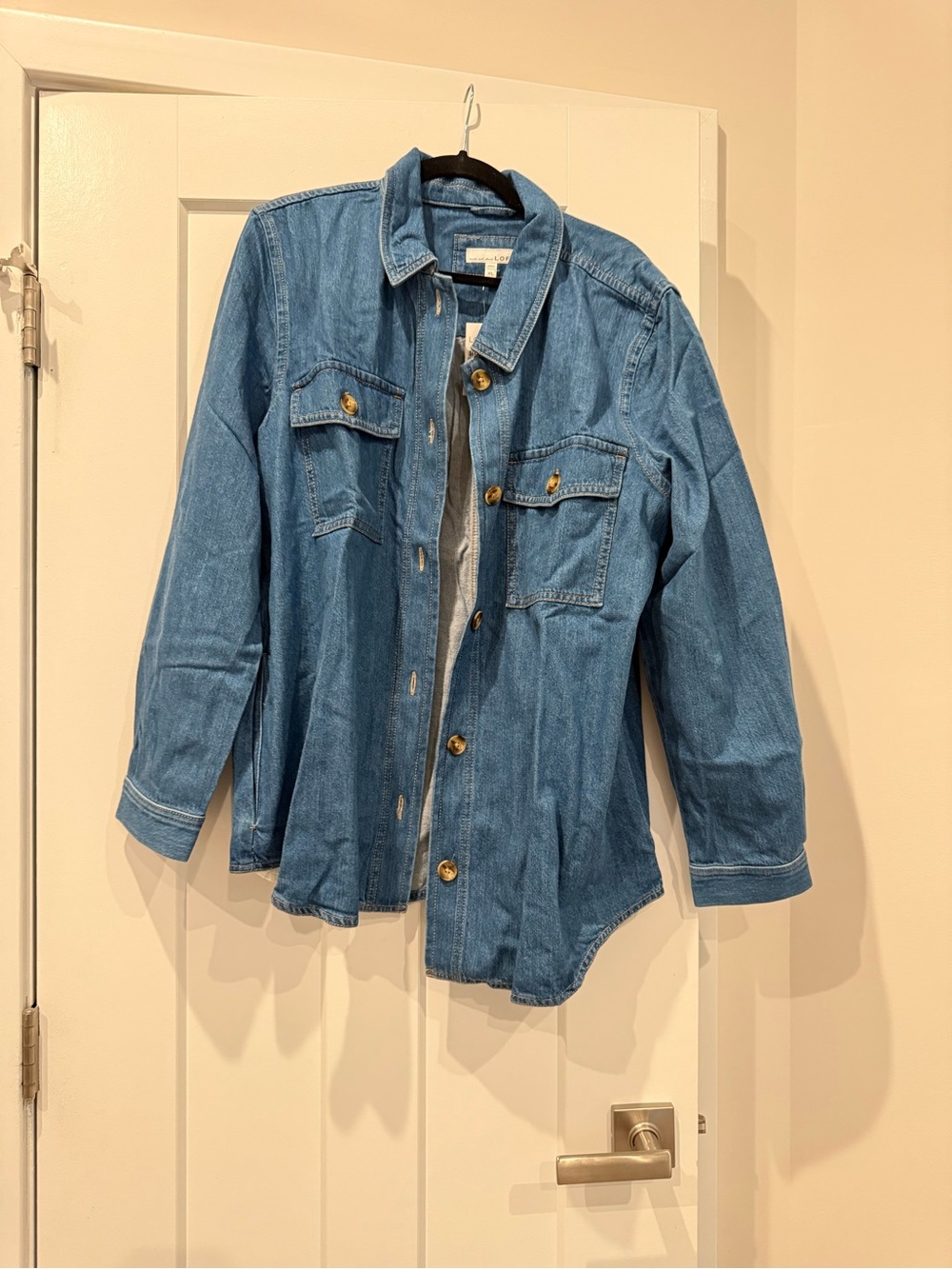 LOFT Blue Denim Shacket with Button-Front - Picture 3 of 3